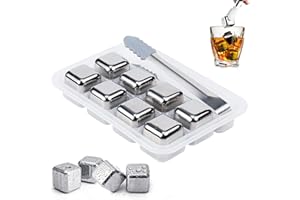 SINZAU Cubitos de Hielo Acero Inoxidable, Ubitos de Hielo de Whisky Reutilizables, con clip de Silicona, 8 Piezas