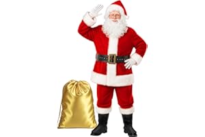 Gardentime Costume de Père Noël pour homme - Costume de Père Noël pour adulte - 10 pièces - rouge - Taille