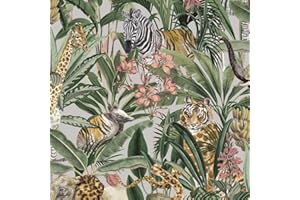 HOLDEN DECOR Safari 13014 - Papel pintado floral con diseño de animales, color gris/plateado metálico/verde/multi Holden 13014 - Jirafas, elefantes, tigres
