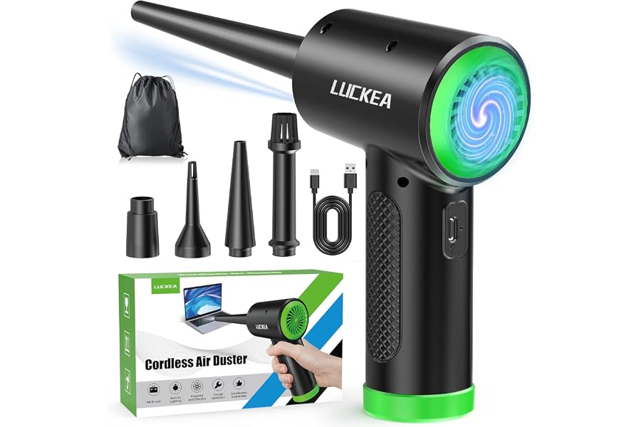 Aire Comprimido Limpieza PC - Soplador para Computadora con Luz LED, Potente 3 Velocidades, Plumero Eléctrico Teclado, Casa, 