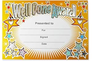 Lot de 20 certificats brillants « Well Done Award » - A5 - Personnalisables - Certificats arc-en-ciel pour enseignants, écoles, parents et reconnaissance du comportement positif - Par SuperStickers