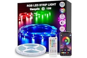 ‎LIWQOLX LED Strip 15m, Bluetooth LED Streifen Selbstklebend, RGB Led Band mit Fernbedienung und APP, Farbwechsel mit Musik, Dimmbar Led Lichterkette für Zuhause, Schlafzimmer, Küche, Decke, Party