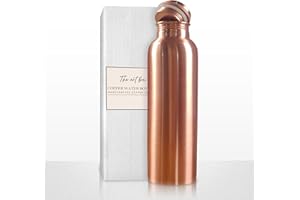 THE ART BOX Bouteille d'eau en cuivre pur de 1000 ml – Grand design ayurvédique avec couvercle anti-fuite et fond antidérapant pour boire, voyage, fitness, sport et yoga