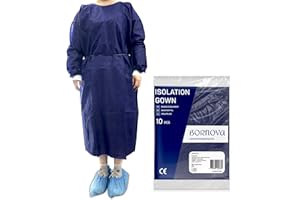 BORNOVA Surblouse médical jetable - Blouse d'isolation protection chirurgicale patient hôpital - PP Taille universelle - Qualité professionnelle Confortable - Bleu foncé Non transparent (25 gsm /10)