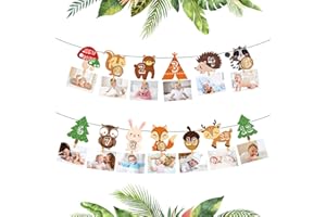 PHOGARY 1er Anniversaire Guirlande Bébé Photo Bannière Décoration pour Les Nouveau-nés à 12 Mois (thème des Animaux des Bois), Garçon Fille Premier Anniversaire Célébration
