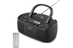 MEDION E65010 Radio stéréo (Lecteur CD, Cassette, Port USB, entrée Audio AUX, Lecture MP3. Radio FM PLL,40 mémoires de Stations, Fonctionnement sur Piles, télécommande) Noir