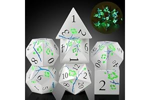 DNDND Lot de 7 dés en métal phosphorescents D&D avec superbe étui cadeau pour jeu de table Donjons et dragons Vert foncé