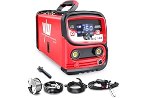 MIG160 Saldatrice a Filo Continuo Senza Gas 160A Sinergia Elettrodo Saldatrice 2 In 1 MIG/ARC, IGBT Inverter Saldatore con Filo Animato 1,0 mm e Smart Digital LED Dispaly - VECTOR WELDING