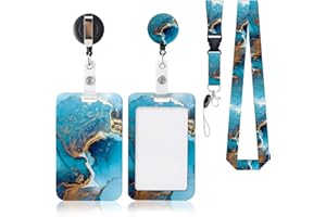 AiQInu Porta Badge da Collo, Cordino Porta Badge con Retrattile Badge Bobina Moschettone Clip e Staccabile Cinturino Cordino Rigido, per Carta Bancaria, Chiave, Carta d'Identità