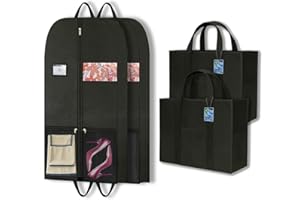 CYD 54’’ Large Closet Garment Bags for Hanging Storage, Non-Woven Fabric Garment Storage Bags for Hanging Clothes with Clear Window, Smooth Zipper, Multi-Layer Pockets and Scent Card, Black 2 Pack