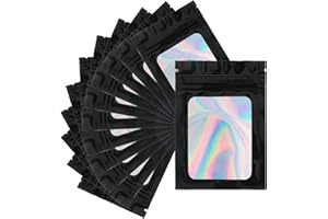 jijAcraft 100 sztuk torebek z mylarem, czarne, zamykane na zamek błyskawiczny, z okienkiem przednim, dla małych firm, worki Mylar do przechowywania słodyczy, ciastek, biżuterii (9 x 12 cm)