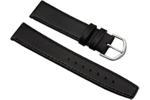 MYLEDERSHOP 20mm Cuir de Veau Bracelet de Montre en Noir avec Boucle en Argent