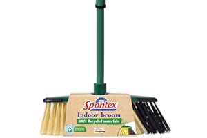 Spontex Eco Green Balai d'intérieur en matériaux 100% recyclés avec Manche télescopique, 2 Types de Poils différents