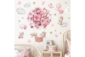 ‎LITTLE DECO Little Deco Wandsticker Heißluftballon Blumen Schmetterlinge Wandtattoo Tiere mit Ballon Kinderzimmer Wanddeko DL820-2