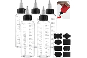 XUHN Quetschflasche Aus Kunststoff 250ml 5 Stück Transparente Squeeze Flasche Spenderflaschen Mit Schwarzem Drehverschluss Und Skala Mit 1 Aufkleber Für Tintenflüssigkeit, Öle, Gele, Leim