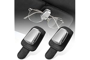 UICCVOKK Auto Sonnenbrillen Halter Schwarz Brillenetuis 2 Pack, Auto Gläser Halter Leder Billenhalter für Auto Sonnenblende Sonnenbrillen Halterung für Auto Visier Sonnenbrillen Halter Clip für Brillen