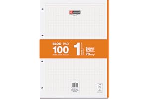 Miquelrius - Bloc de recharge A4, 100 feuilles à carreaux 5x5 mm, Avec marge et en-tête pour les titres, Papier opaque 70 g/m², 4 perforations pour classeur à anneaux, Couleur orange