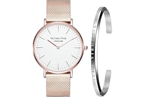 VICTORIA HYDE Bransoletka do zegarka dla kobiet i mężczyzn, zestaw analogowy mechanizm kwarcowy, stal nierdzewna, bransoletka z siateczki