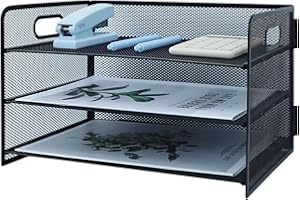 HIHOBDAY 3 Tier Paper Organiser Mesh Letter Tray Metal Magazine File Desk Storage For Office School Home, Black