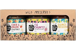 Fruits of the Forage Wild Preserves Cheeseboard Pack, Includes Quince Preserve, Fig & Plum Chutney and Cider & Onion Chutney. Pack of 3 Glass Jars (210g x 205g x 200g)
