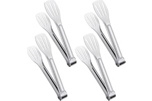 FANTESI 4 Pcs Kitchen Cooking Tongs Stainless Steel Food Serving Tongs 7'' Buffet Frying Tong for Pasta Salad BBQ Cake Home Party