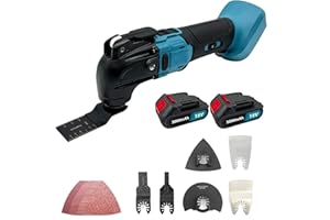 MAENGRE Cordless Brushless Oscillating Multi Tool 18V Li-Ion with 2x3000 mAh Batteries and Charger 22 PCS Accessory Kit Sanding/Cutting Blades Compatible with Makita