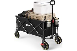 ‎PORTAL Portal Bollerwagen faltbar XXL Große Ladefläche 120kg belastbar Handwagen mit Getränkehalter Seitentasche Transportwagen Leiterwagen klappbar Strandwagen Faltwagen für Garten Camping Festival