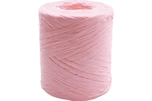 HAPPENINGS Rafia en un rollo de rafia sintética de 220 yardas, cinta de papel de rafia natural, artesanía para regalos, ramos de flores de Navidad, decoración, 200 m (rosa claro)