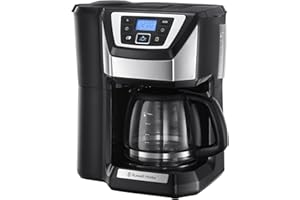 Russell Hobbs Chester Grind & Brew Filter Coffee Machine, Bean to cup, Quiet brew technology, 1.5L Carafe/12 cups, 4-12 Cup brewing option, 24hr timer, 40min keep warm, Washable filter, 1025W, 22000