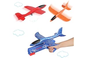 ZWOOS Avion Polystyrene Jouet Planeur Enfant, 3 Avion Catapulte en Mousse avec Lanceur, Jeux de Plein Air Garçons et Filles Avion Jouet, Jeux de Plein Air Garçons et Filles Avion Jouet