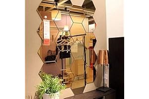MCLEULLA Mirror Wall Stickers, 12PCS Hexagon Mirror Art DIY Home Decorative Hexagonal Acrylic Mirror Wall Sheet PlasMirror Tiles for Home Living Room Bedroom Sofa TV Background Wall Decal Decoration Deco