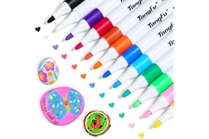 TongFu 12 Colores Rotuladores Acrilicos Permanentes, Rotuladores de Pintura Acrílica con Cuerpo Triangular para Piedras, Cristal, Madera, Cerámica, Plastico, con Estuche de Transporte