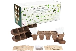CULTIVEA® Le Kit Petit Potager - Kit de 10 graines herbes aromatiques - Pots à semis - Graines bio - Jardinez et dégustez - Idée cadeau (basilic, thym, aneth, coriandre, menthe, sauge…)