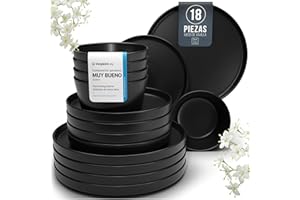 PURE LIVING INTERIOR DESIGN Vajillas Completas de Piedra Negra para 6 Personas -Estilo Urbano Moderno - Juego de Platos de 18 Piezas - Aptos para Lavavajillas y Microondas - Vajilla Negra Mate -Set de Platos Elegante y Funcional