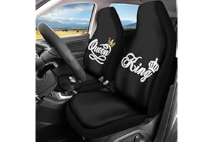 STUOARTE Car Seat Covers Front Seats, Queen and King Printed Car Accessories, 2 Pack Breathable Auto Seat Cover Front Seats Only, Bucket Seat Covers for Vehicles Cars Truck Van SUV Sedan