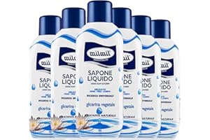 Milmil Sapone Liquido Glicerina Vegetale, Formula Idratante, Ricarica Universale, Dermatologicamente Testato - 6 x 1000 ML