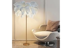 ANram Feather Floor Lamp, Natural Ostrich Feather Lamps Gold Floor Lamp, Modern Feather Standing Light with Elegant Lampshade, Tall Feather Lamp for Bedroom Living Room Office