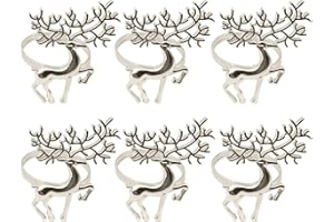 HshDUti 6pcs Christmas Napkin Rings Reindeer Napkin Holders Serviette Buckles for Xmas Holiday Party Dining Table Decoration Christmas Ornaments Xmas Gifts Silver