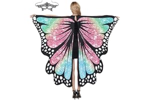 mzoLife Damen Schmetterling Kostüm Faschingkostüme Schmetterling Flügel Schal mit Augenbinde, Erwachsene Poncho Umhang für Party Halloween Weihnachten Kostüm Cosplay Karneval Fasching