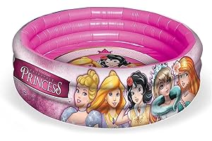 Grandi Giochi - Princesses Piscine Gonflable pour Enfants avec 3 Anneaux, Taille 90 cm, Couleur Rose, PR00002