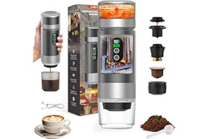 VHV Caffettiera Portatile, 3 In 1 Macchina per Caffè Viaggio - Senza Fili & Auto-Riscaldante - Con Batteria 7500mAh, 20 Bar di Pressione - Adatto a Varie Scene Portatili e Regali (Grigio)