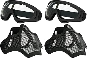 AOUTACC Maschere e occhiali da sole Airsoft, Mezza Faccia Maschera in maglia piena di acciaio e occhiali per CS/Caccia/Paintball/Tiro
