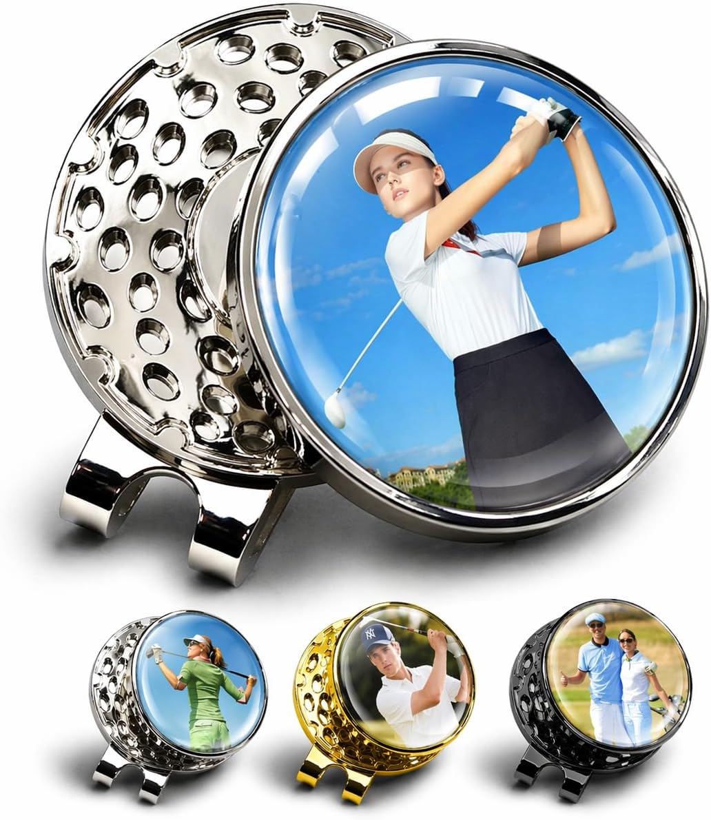 XSTZR 3D Marcador de Pelota de Golf Personalizado con Clip de Sombrero Magnético, Marcador con Foto o Logo Personalizable, Regalos Originales para Golfistas, Día del Padre, Cumpleaños