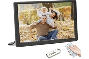 Ysguyyz Cadre Photo Numérique à écran Full IPS De 10,1 Pouces avec Lecture De Musique Et De Vidéo, Calendrier, Alarme, Marche/arrêt Automatique (with 32GB USB Driver,Noir)