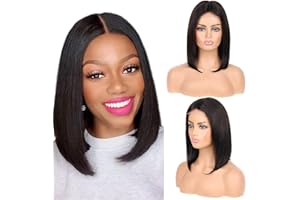 Huarisi 12in Straight Hair Wigs 4x4 Lace Closure Bob Human Wig no Bang Lace Wig 10a Unprocessed Virgin Hair Brazilian Wig for Women 150% Density Machine Made Shoulder Length
