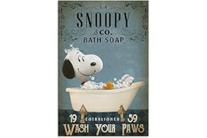 Inga Snoopy And Co - Póster de jabón de baño con texto en inglés "Wash Your Paws", decoración de pared, cartel de metal, 8 x 12 pulgadas