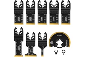 zhongko 9Pcs Titanium Multitool Sägeblätter Oscillating Saw Blades Multitool Zubehör Holz und Metall Schnellspanner Multifunktionswerkzeug Zubehör Fit Bosch,Fein,Dremel,Ryobi,Makita,Milwaukee (9Pcs)