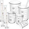 Feekoon 10 Pieces Glass Measuring Beaker and Graduated Measuring Cylinder with Stirring Rod 50/100/ 250/500/ 1000 ml Thick Glass Beakers and 5/10/ 50/100 ml Graduated Cylinders for Science Lab
