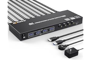 CAMGEET USB 3.0 KVM Commutatore HDMI 4 Ports, HDMI Switch 4K@60Hz EDID analogico, per 4 computer che condividono 1 monitor e 4 porte USB 3.0, con controller desktop e cavi KVM