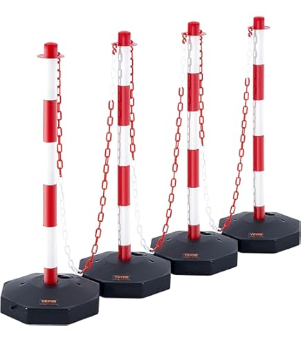 LARS360 Afsluitpalen met ketting, 82 x 28 x 28 cm, kettingpalen van kunststof voor verkeerscontrole of waarschuwing bij de oprit, garage, rood- wit (verpakking van 2